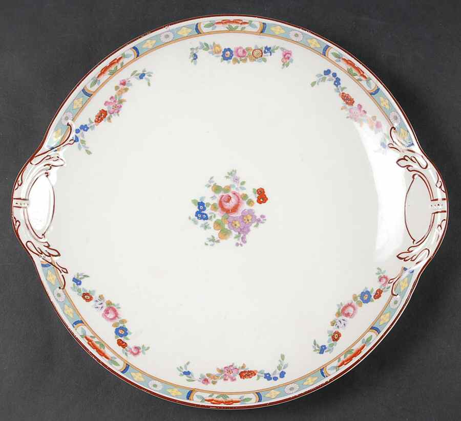 Richmond (White Background) Handled Cake Plate by J & G Meakin-1