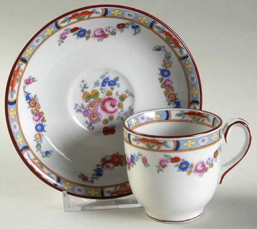 Richmond (White Background) Flat Demitasse Cup & Saucer Set by J & G Meakin-1