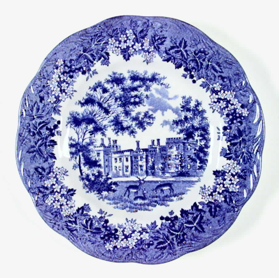Romantic England Blue (Round Backstamp) Dessert/Pie Plate by J & G Meakin-1