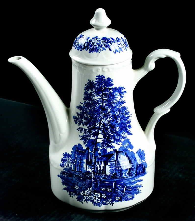 Romantic England Blue (Round Backstamp) Coffee Pot & Lid by J & G Meakin-1