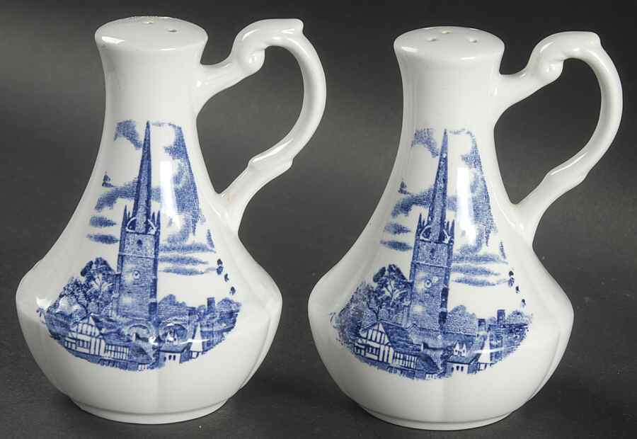 Romantic England Blue (Round Backstamp) Salt & Pepper Set by J & G Meakin-1