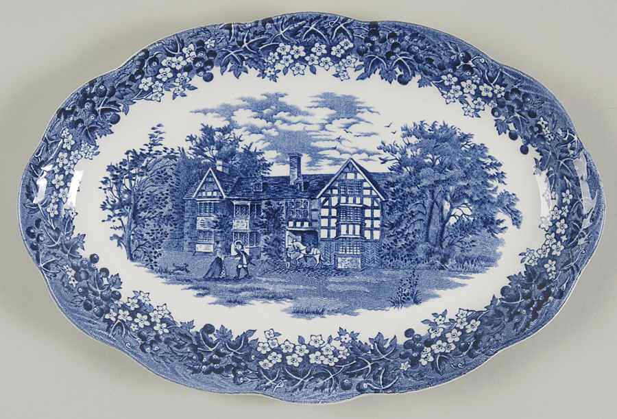 Romantic England Blue (Round Backstamp) Relish by J & G Meakin-1