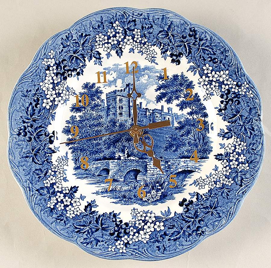 Romantic England Blue (Round Backstamp) 1-2" depth  Clock Plate HC by J & G Meakin-1