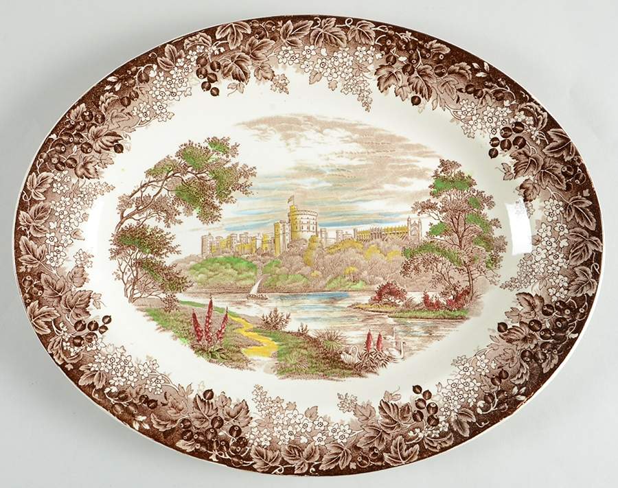 Romantic England Brown Multicolor 14" Oval Serving Platter by J & G Meakin-1