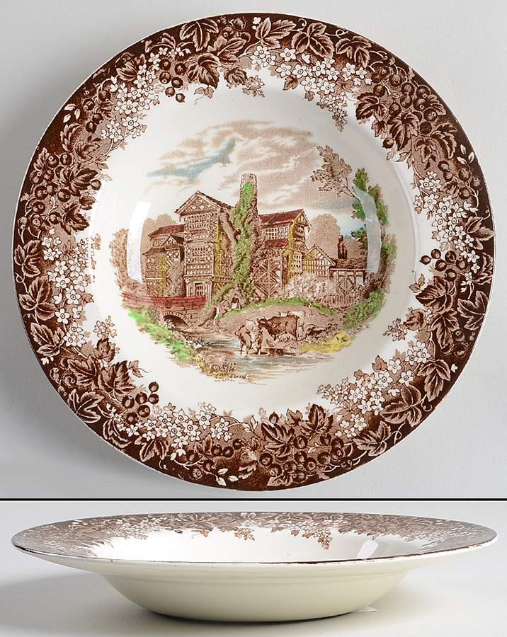 Romantic England Brown Multicolor Large Rim Soup Bowl by J & G Meakin-1