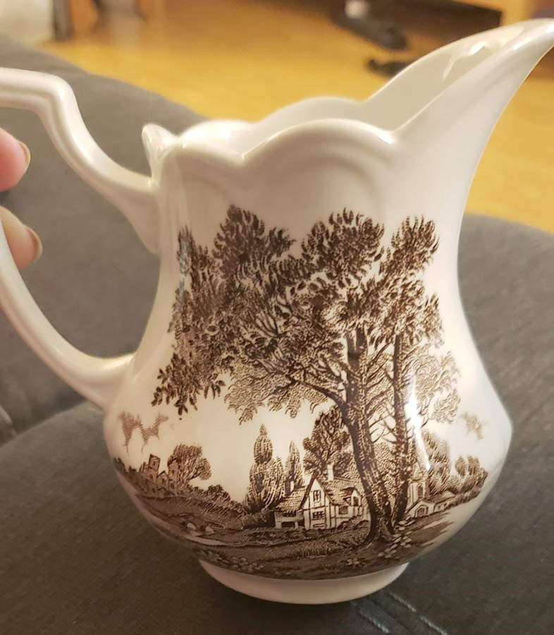 Romantic England Brown (Newer, White) Creamer by J & G Meakin-1