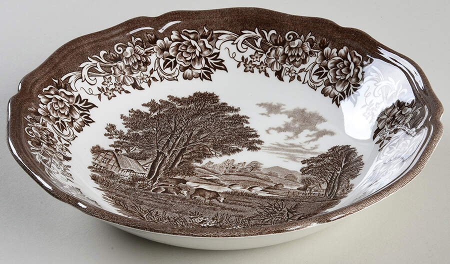 Romantic England Brown (Newer, White) Coupe Soup Bowl by J & G Meakin-1