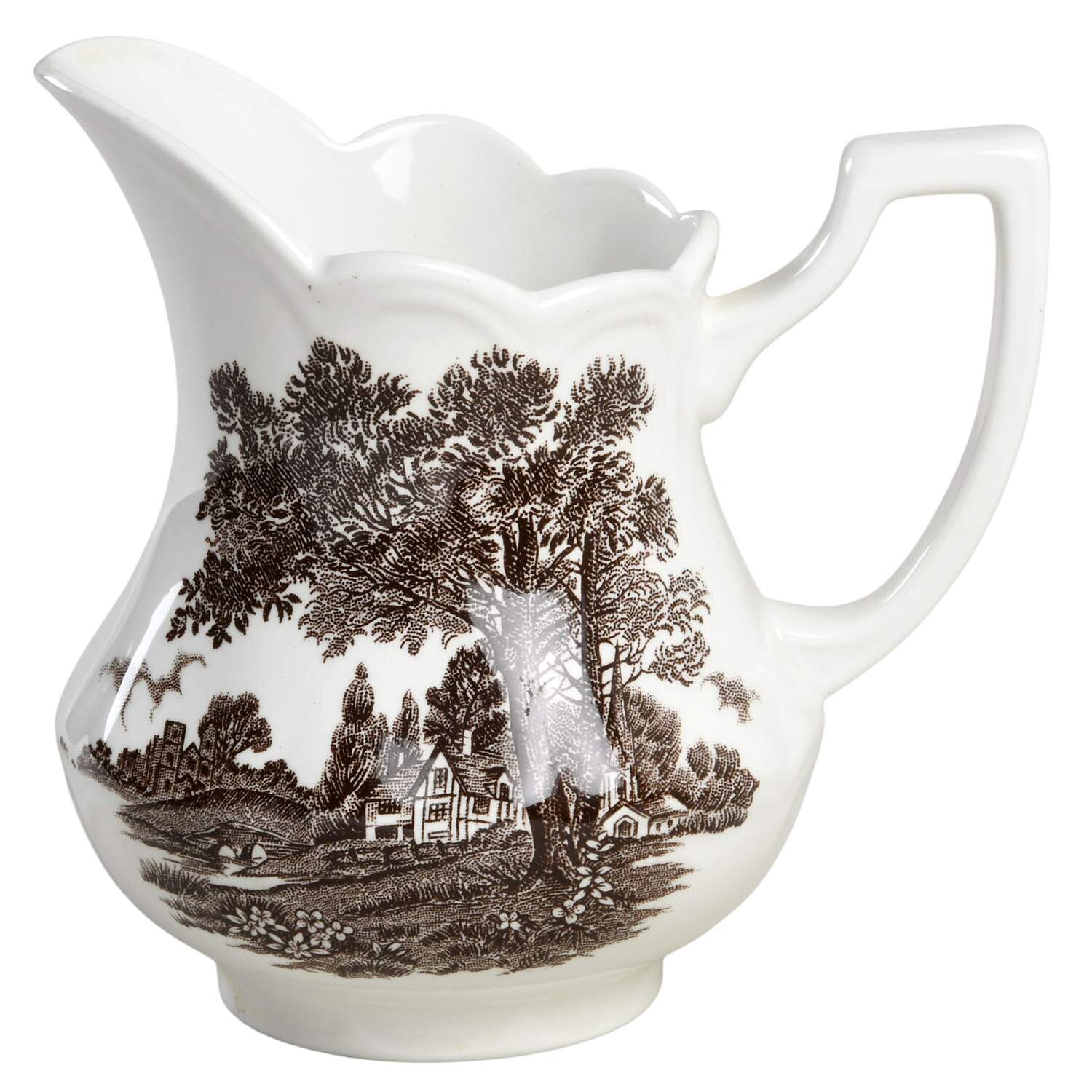 Romantic England Brown (Newer, White) Creamer by J & G Meakin-1