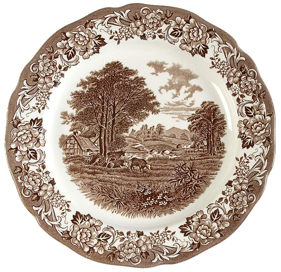Romantic England Brown (Newer, White) Luncheon Plate by J & G Meakin-1