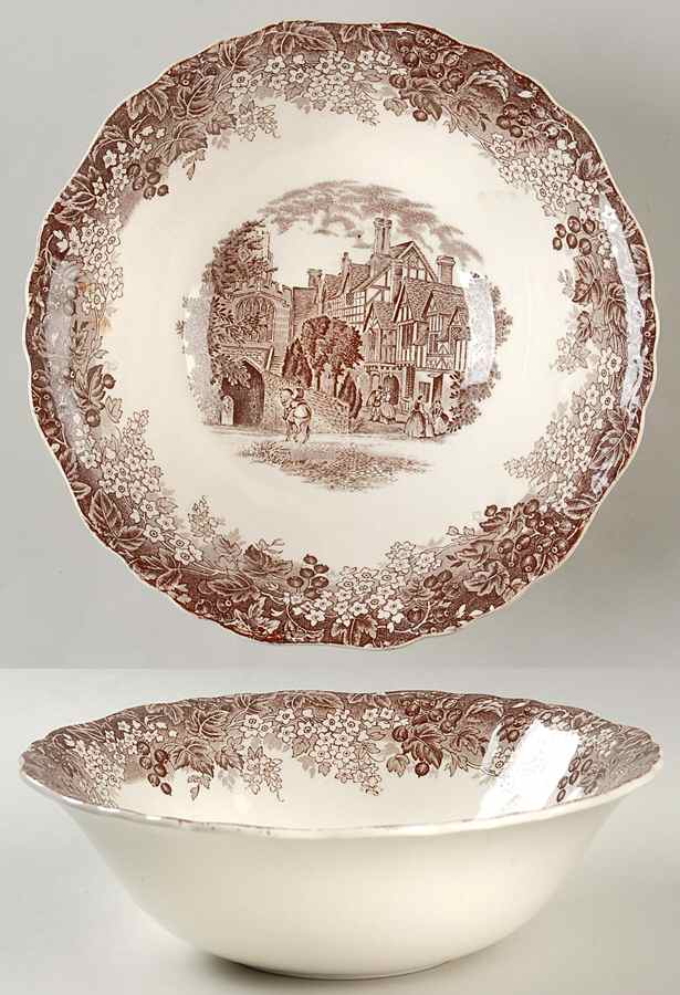 Romantic England Brown (Older, Cream) 8" Round Vegetable Bowl by J & G Meakin-1