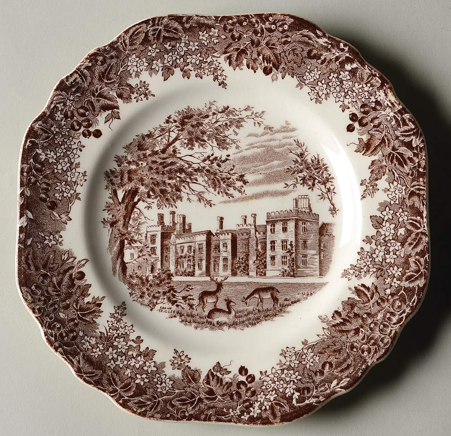 Romantic England Brown (Older, Cream) Square Dessert Plate by J & G Meakin-1