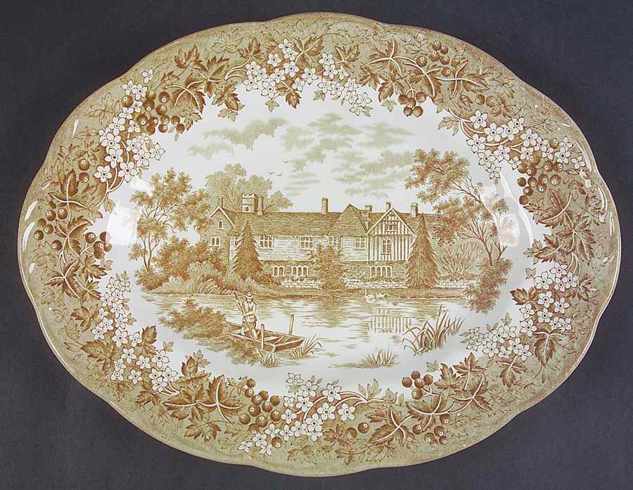 Romantic England Green 12" Oval Serving Platter by J & G Meakin-1