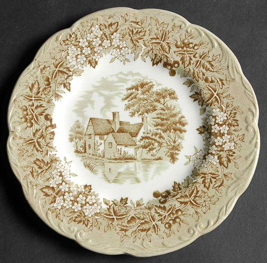 Romantic England Green Bread & Butter Plate by J & G Meakin-1