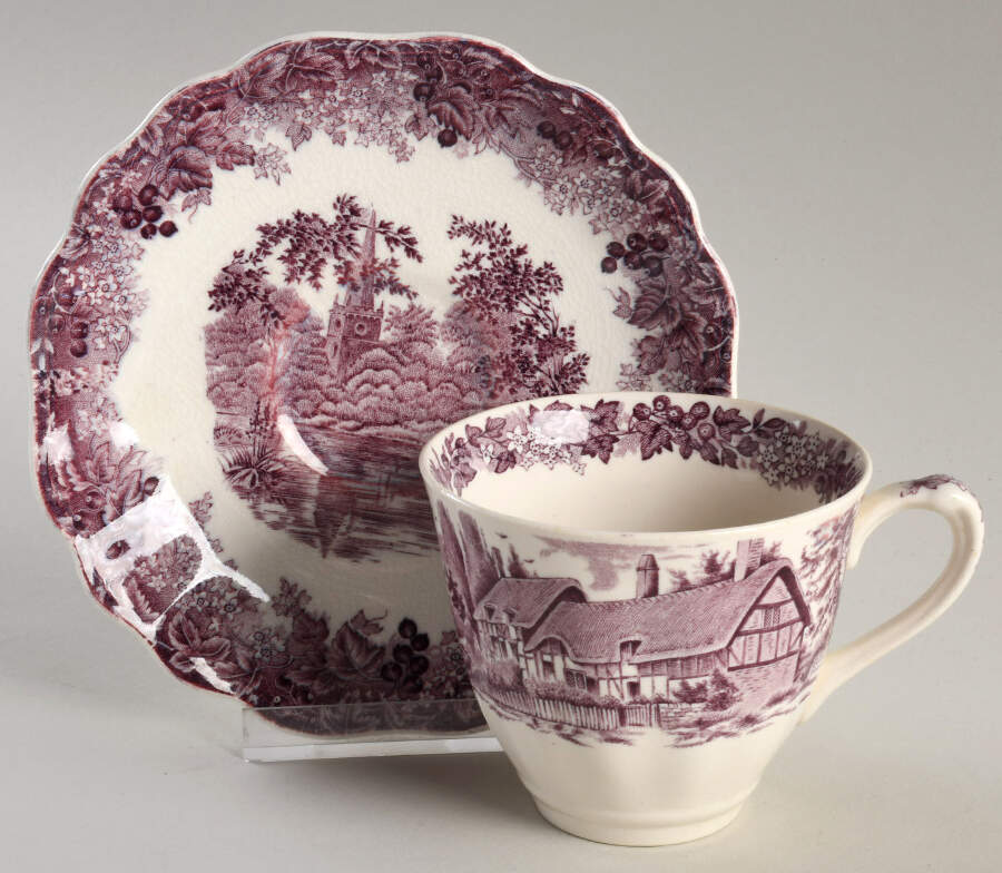 Romantic England Purple Flat Cup & Saucer Set by J & G Meakin-1
