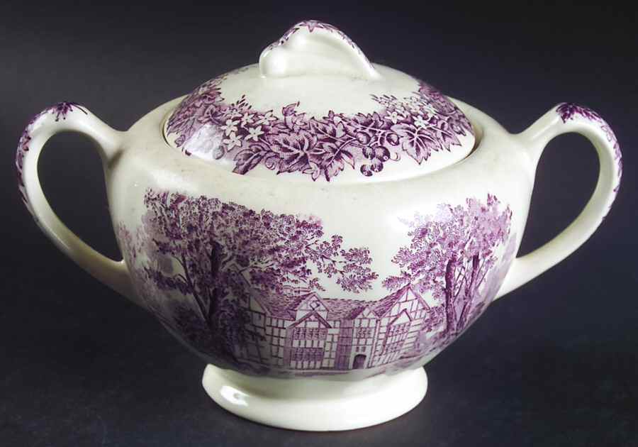Romantic England Purple Sugar Bowl & Lid by J & G Meakin-1