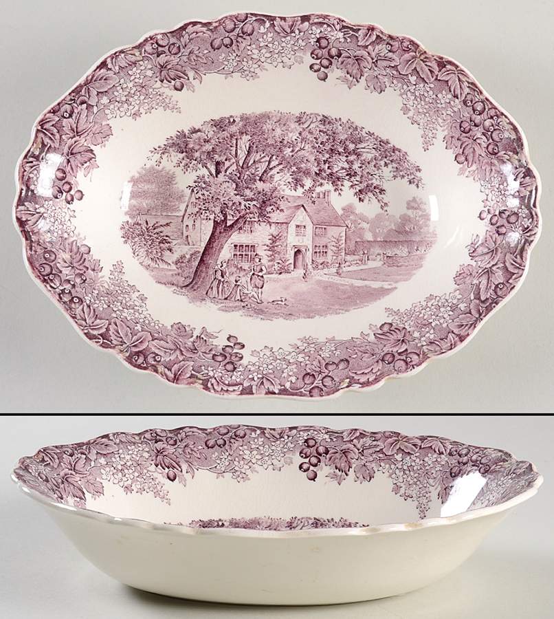 Romantic England Purple 9" Oval Vegetable Bowl by J & G Meakin-1