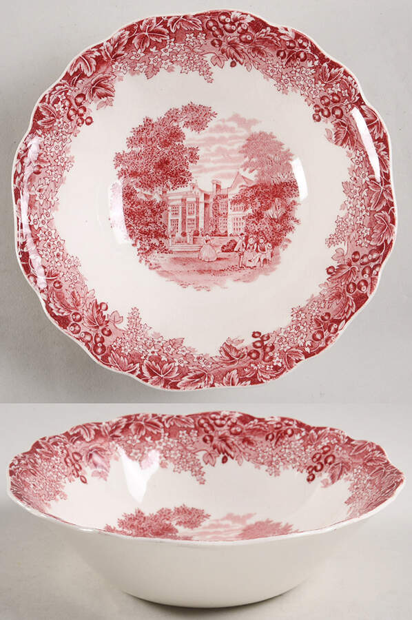 Romantic England Red (Shield-No Dishwash Marking) Coupe Cereal Bowl by J & G Meakin-1