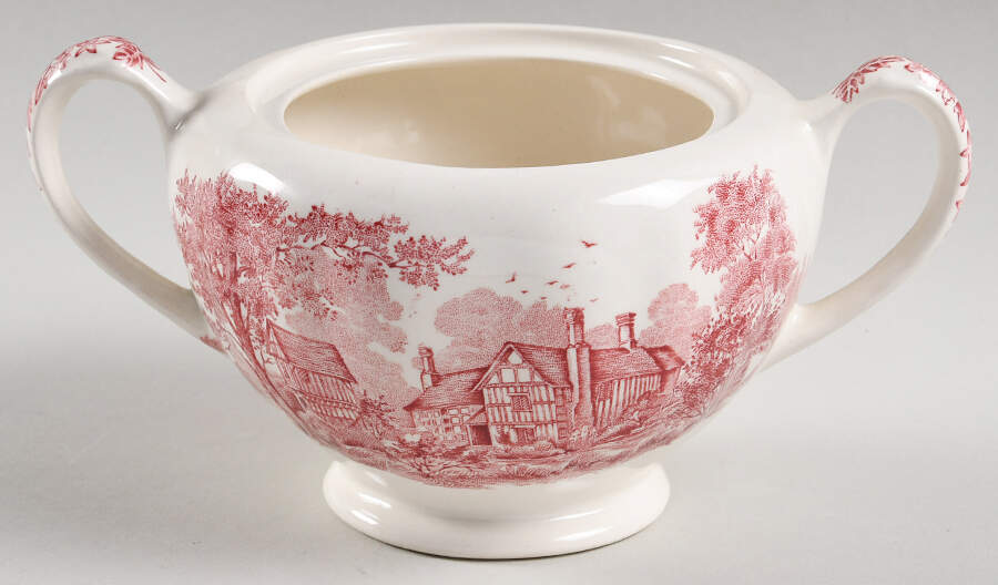 Romantic England Red (Shield-No Dishwash Marking) Sugar Bowl No Lid by J & G Meakin-1