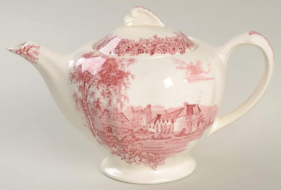 Romantic England Red (Shield-No Dishwash Marking) Teapot & Lid by J & G Meakin-1