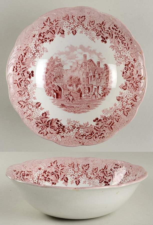 Romantic England Red (Shield-No Dishwash Marking) 8" Round Vegetable Bowl by J & G Meakin-1