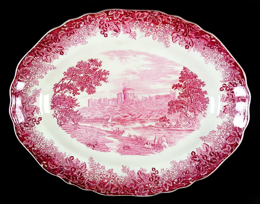 Romantic England Red (Shield-No Dishwash Marking) 14" Oval Serving Platter by J & G Meakin-1