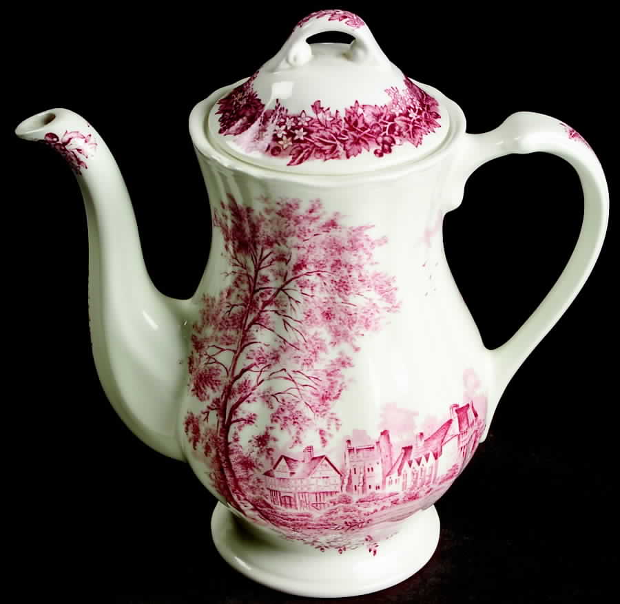 Romantic England Red (Shield-No Dishwash Marking) Coffee Pot & Lid by J & G Meakin-1