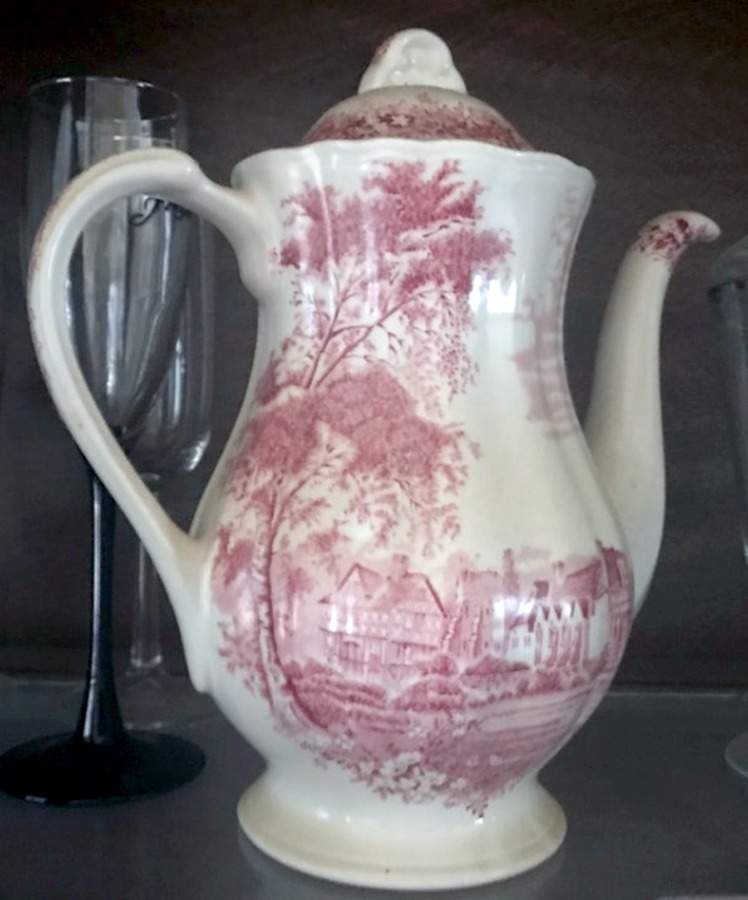 Romantic England Red (Shield-No Dishwash Marking) Coffee Pot & Lid by J & G Meakin-1