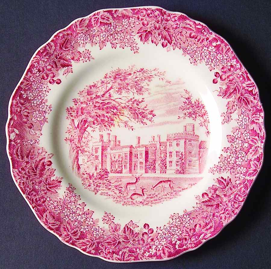 Romantic England Red (Shield-No Dishwash Marking) Dessert/Pie Plate by J & G Meakin-1