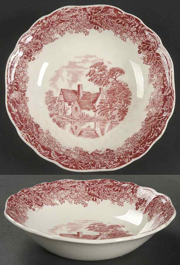 Romantic England Red (Shield-No Dishwash Marking) Fruit/Dessert (Sauce) Bowl by J & G Meakin-1