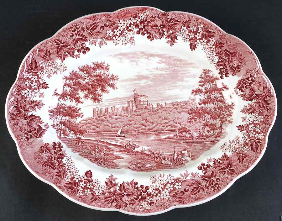 Romantic England Red (Shield-No Dishwash Marking) 13" Oval Serving Platter by J & G Meakin-1