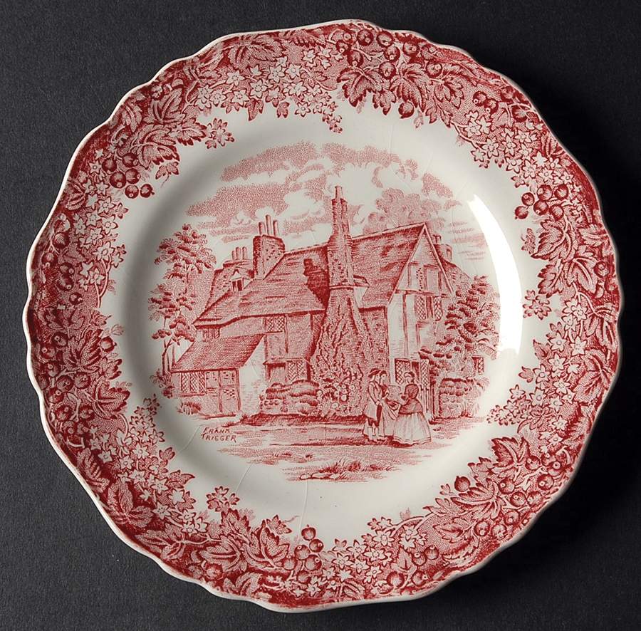 Romantic England Red (Shield-No Dishwash Marking) Bread & Butter Plate by J & G Meakin-1