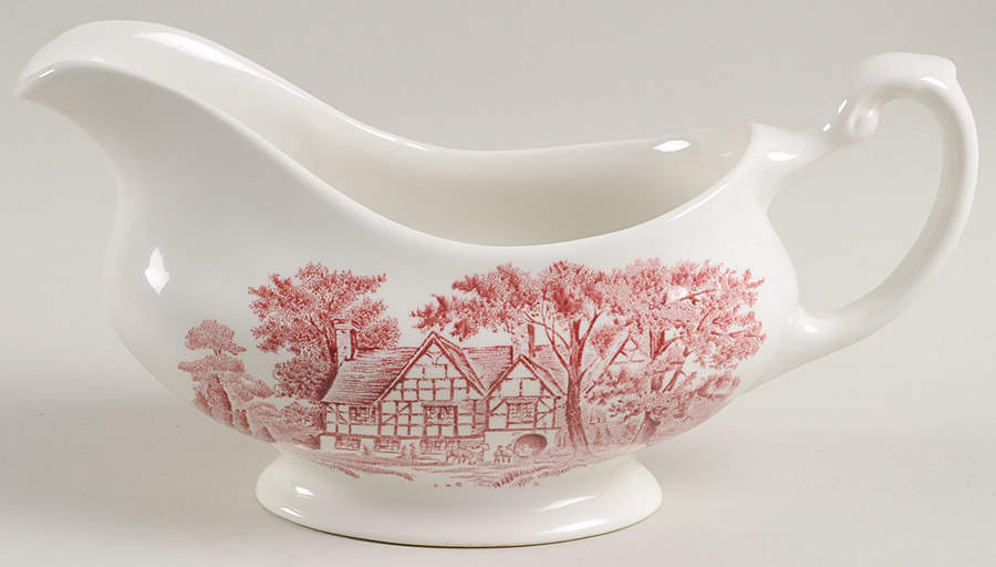 Romantic England Red (Round, Dishwasher Safe Mark) Gravy Boat by J & G Meakin-1