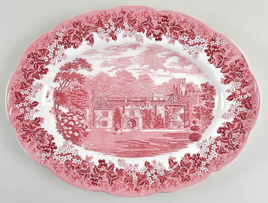 Romantic England Red (Round, Dishwasher Safe Mark) 16" Oval Serving Platter by J & G Meakin-1