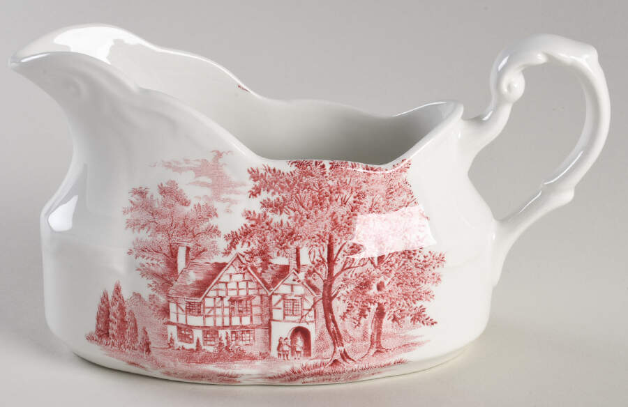 Romantic England Red (Round, Dishwasher Safe Mark) Gravy Boat by J & G Meakin-1