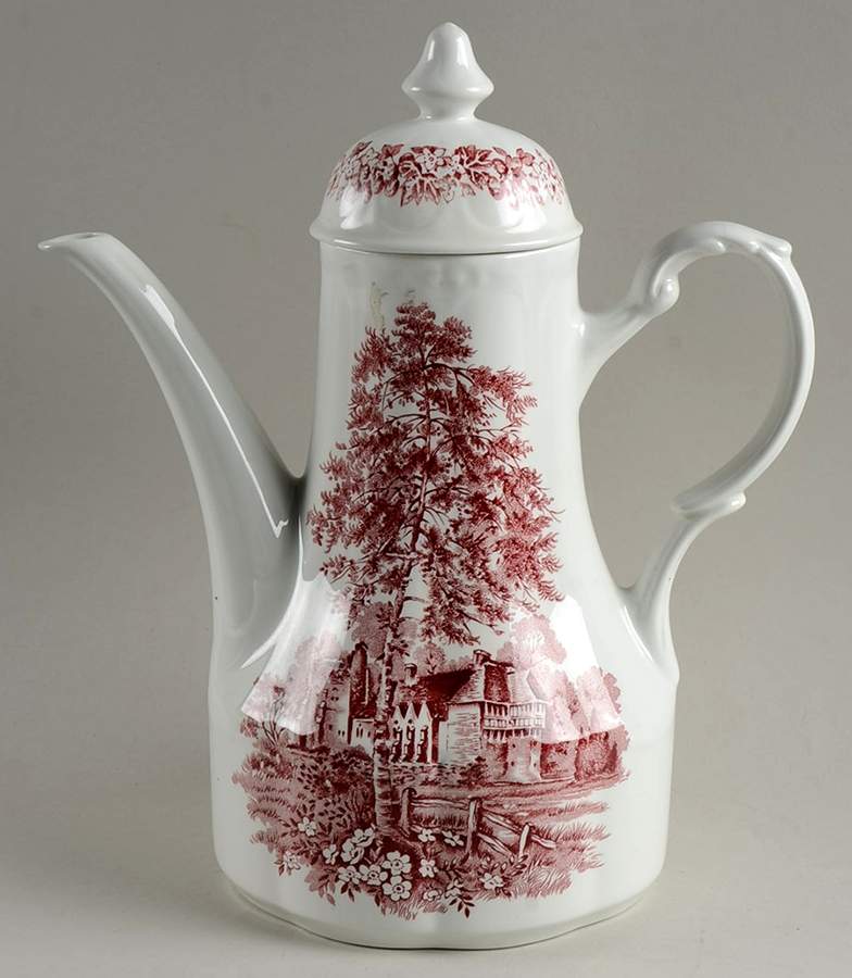Romantic England Red (Round, Dishwasher Safe Mark) Coffee Pot & Lid by J & G Meakin-1