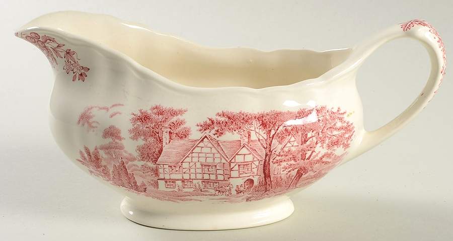 Romantic England Red (Round, Dishwasher Safe Mark) Gravy Boat by J & G Meakin-1