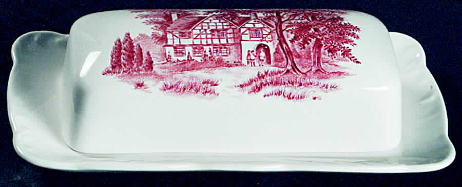 Romantic England Red (Round, Dishwasher Safe Mark) 1/4 Lb Covered Butter by J & G Meakin-1