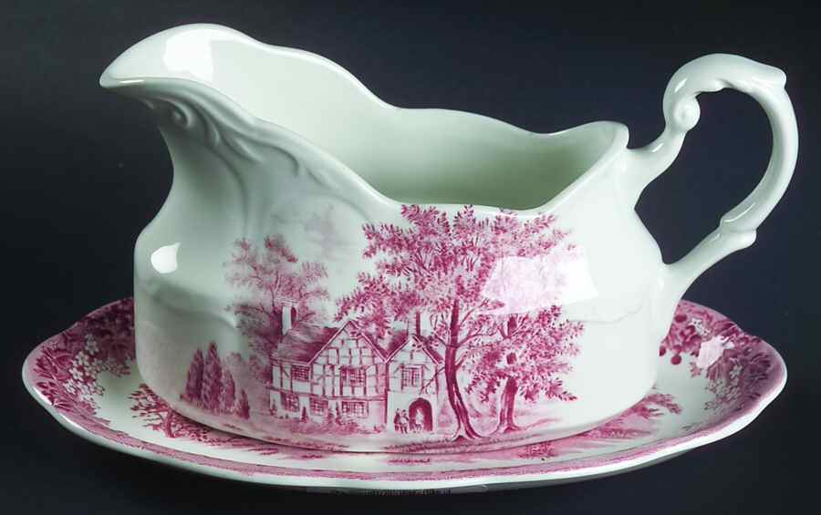 Romantic England Red (Round, Dishwasher Safe Mark) Gravy Boat & Underplate/Relish by J & G Meakin-1