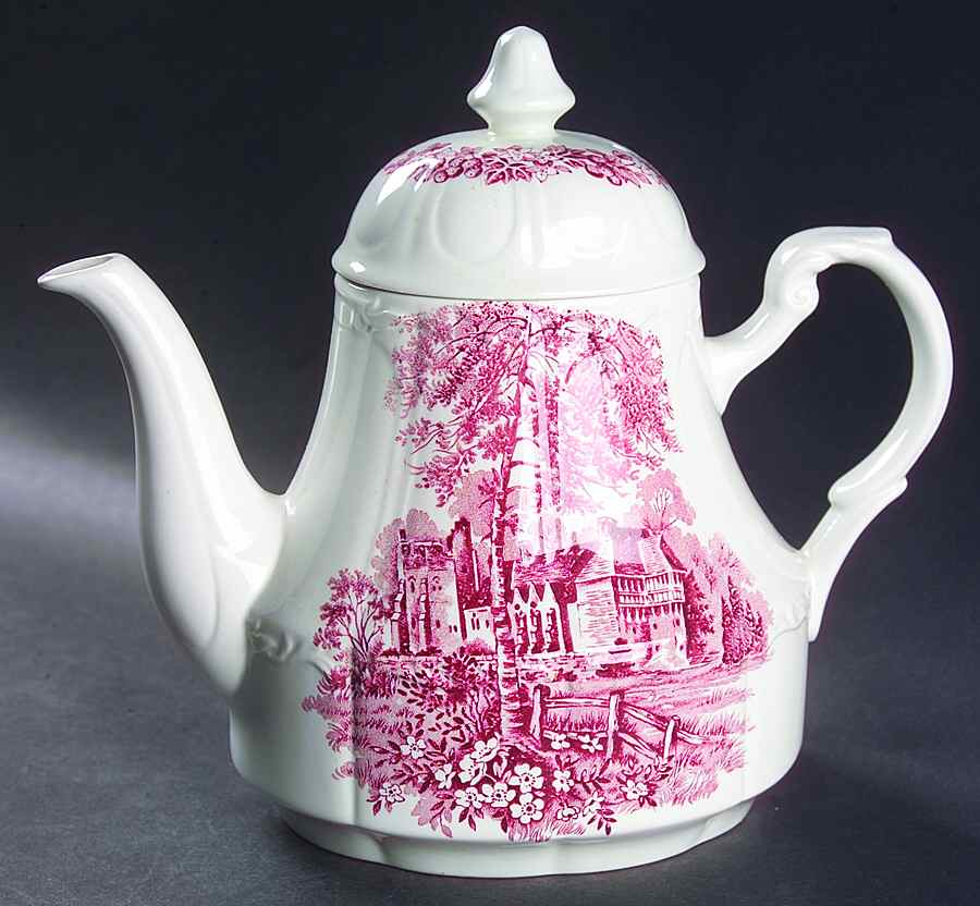Romantic England Red (Round, Dishwasher Safe Mark) Teapot & Lid by J & G Meakin-1