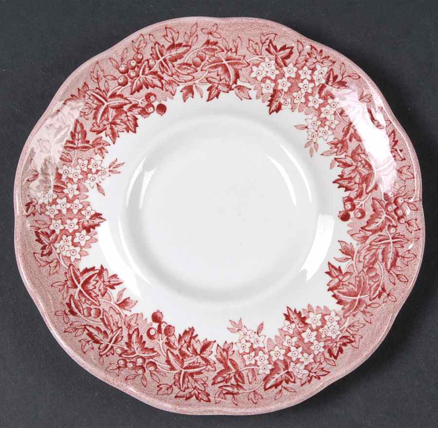 Romantic England Red (Round, Dishwasher Safe Mark) Saucer for Flat Cup by J & G Meakin-1
