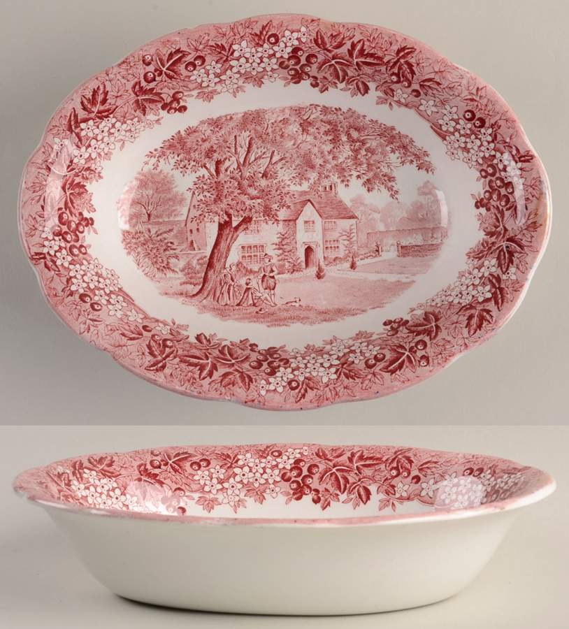 Romantic England Red (Round, Dishwasher Safe Mark) 8" Oval Vegetable Bowl by J & G Meakin-1