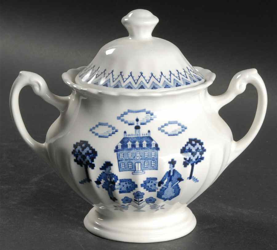 Sampler Blue Sugar Bowl & Lid by J & G Meakin-1