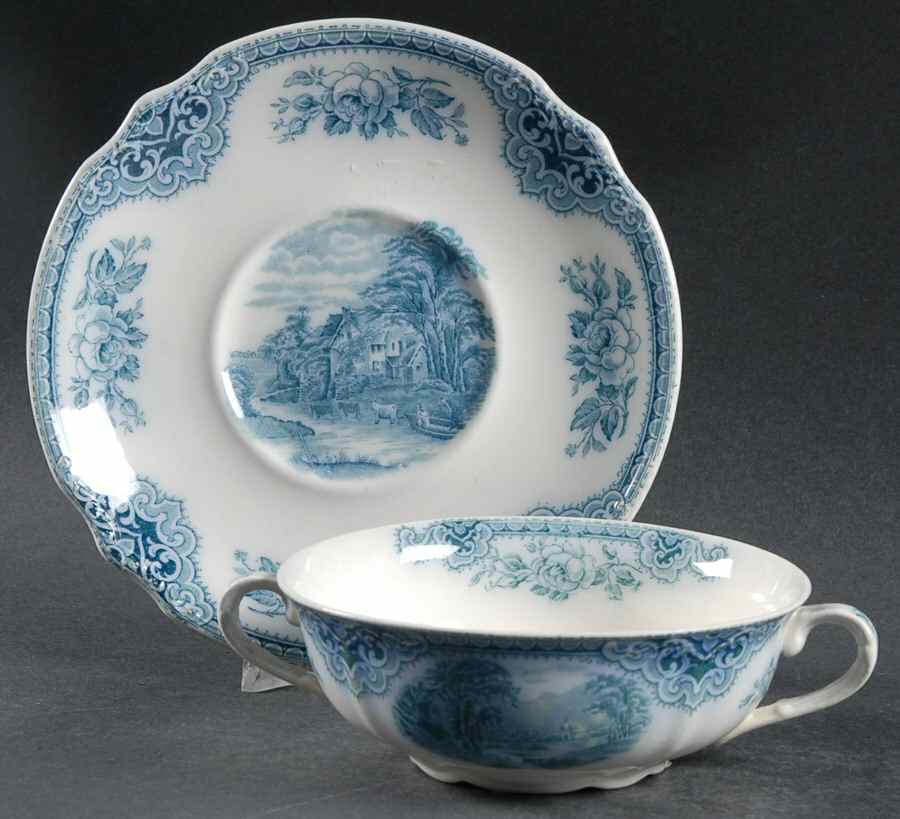 Sandown, The Blue Flat Cream Soup Bowl & Saucer Set by J & G Meakin-1