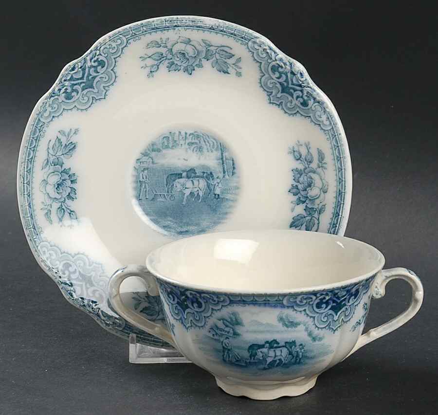Sandown, The Blue Footed Bouillon Cup & Saucer by J & G Meakin-1