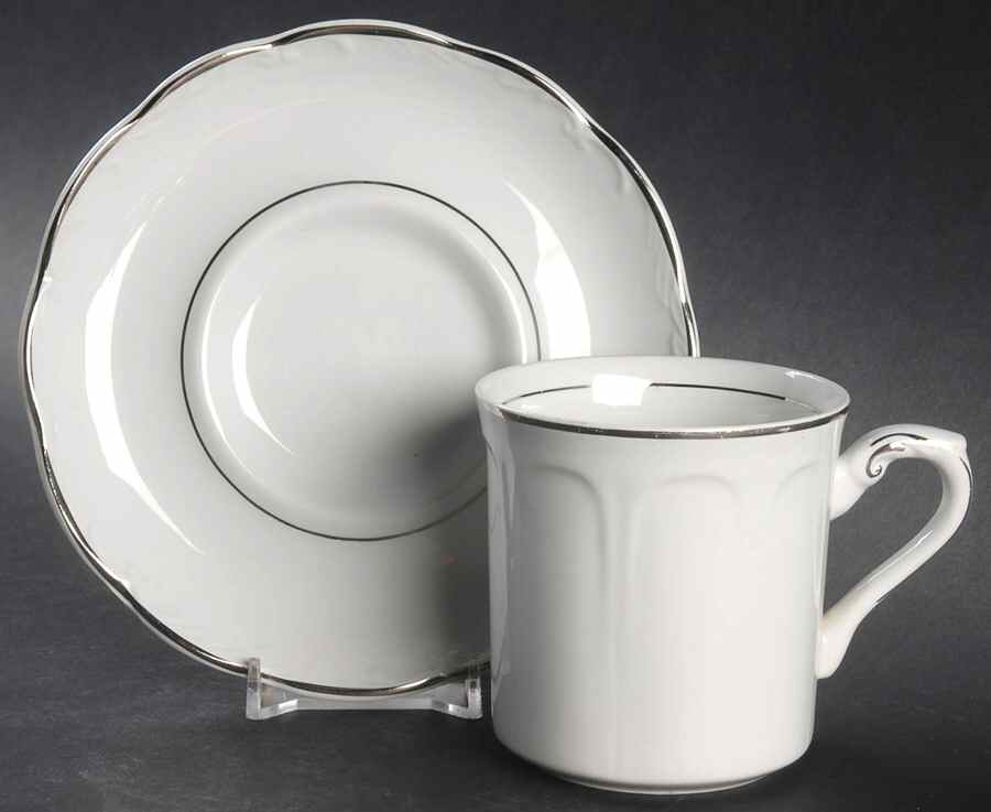 Silver Baroque Flat Cup & Saucer Set by J & G Meakin-1