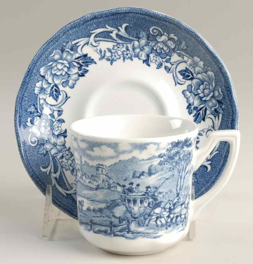 Stratford Stage Blue Flat Cup & Saucer Set by J & G Meakin-1