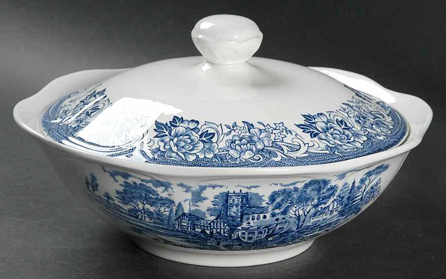 Stratford Stage Blue Round Covered Vegetable by J & G Meakin-1