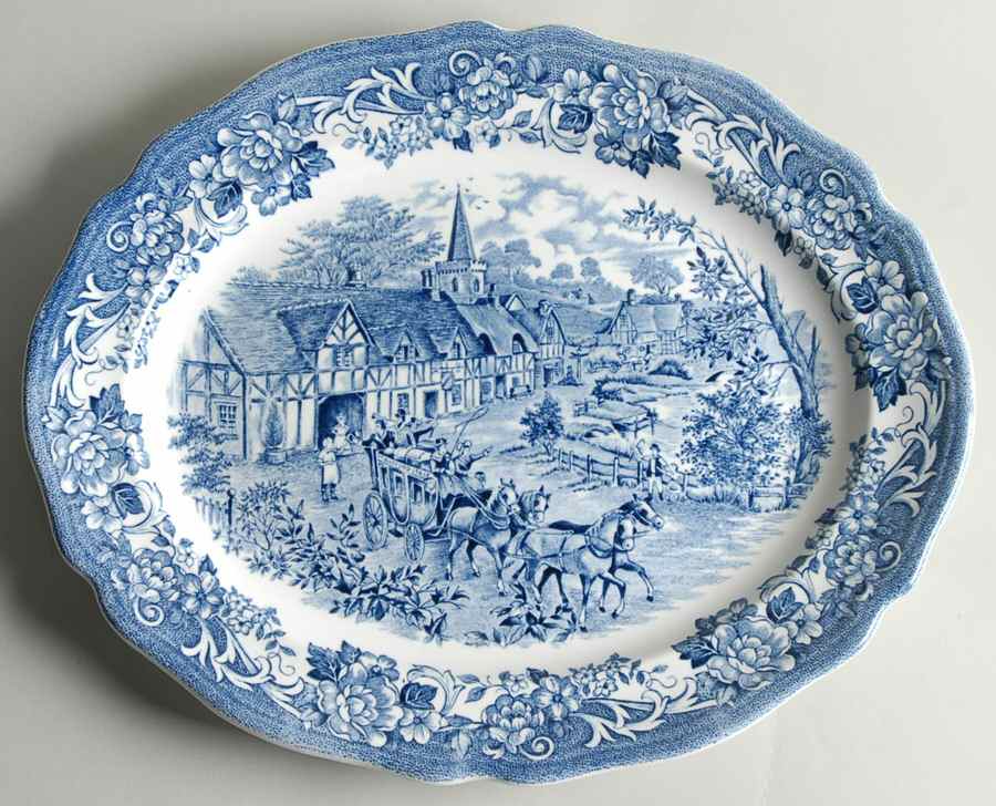 Stratford Stage Blue 12" Oval Serving Platter by J & G Meakin-1
