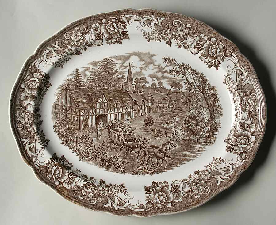 Stratford Stage Brown 14" Oval Serving Platter by J & G Meakin-1