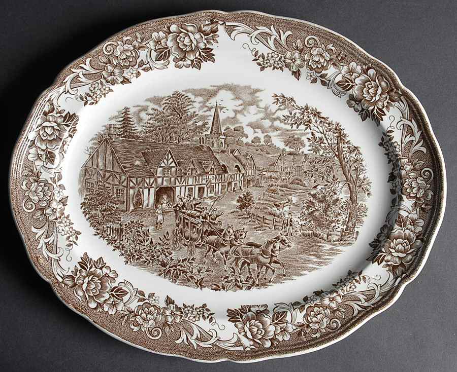 Stratford Stage Brown 13" Oval Serving Platter by J & G Meakin-1